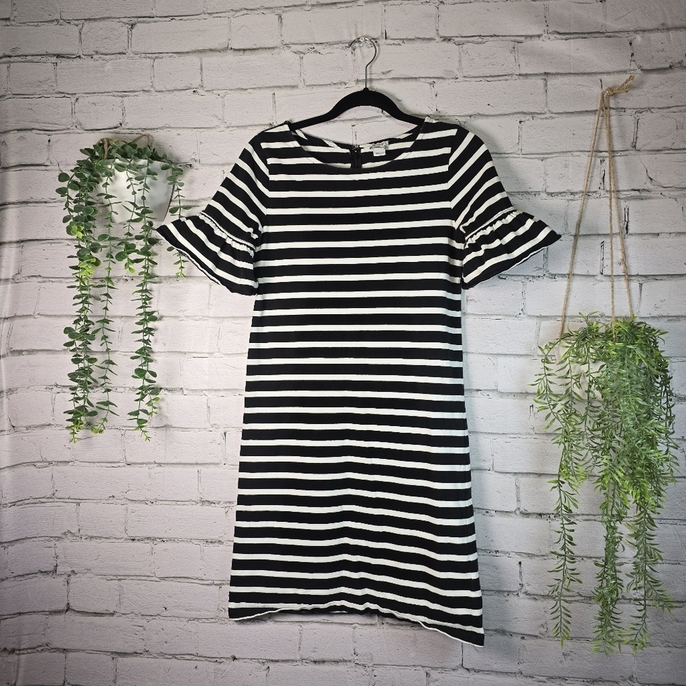 J. Crew Black and White Mini Dress with Crew Neck